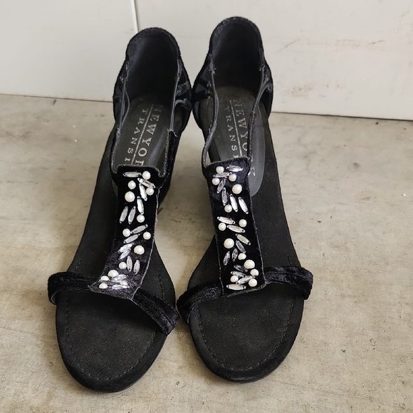 New York Transit Black Wedge Heels with Mesh Design - Picture 2 of 11